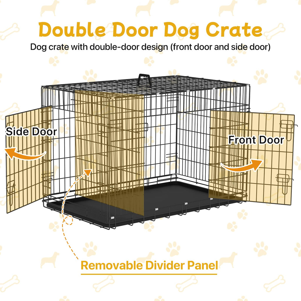 48 Inch Folding Metal Wire Dog Crate with Divider Panel & Removable Tray N81259