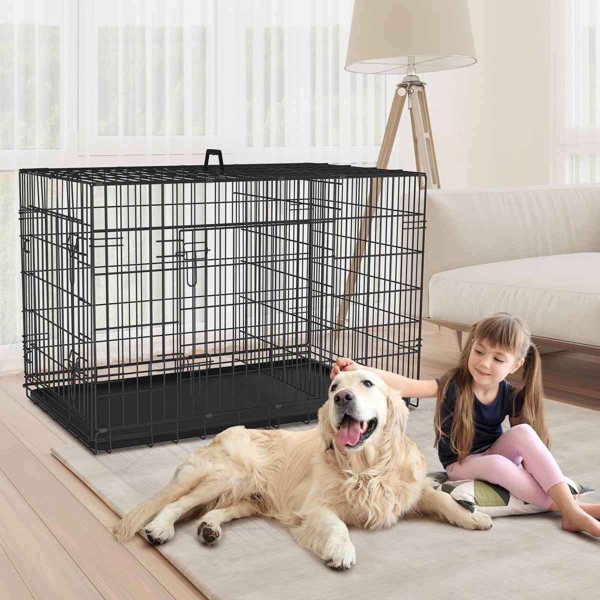 48 Inch Folding Metal Wire Dog Crate with Divider Panel & Removable Tray N81259