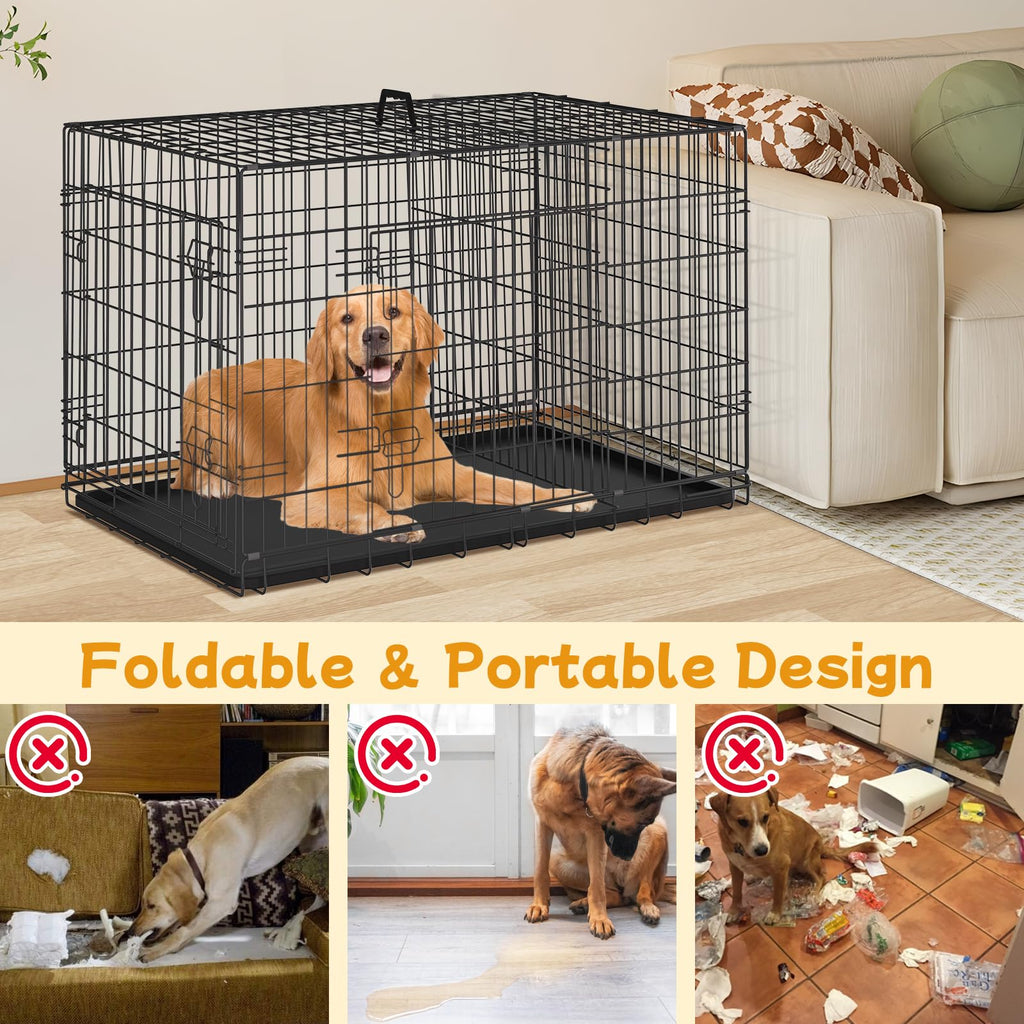 48 Inch Folding Metal Wire Dog Crate with Divider Panel & Removable Tray N81259