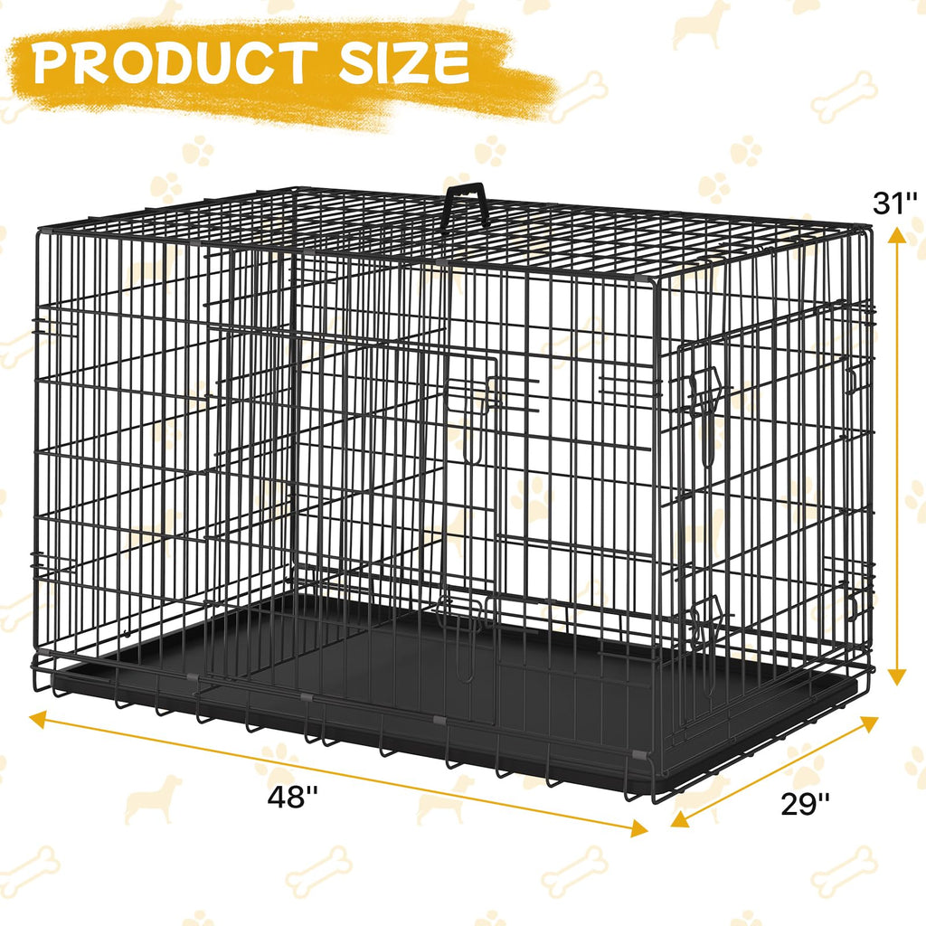 48 Inch Folding Metal Wire Dog Crate with Divider Panel & Removable Tray N81259