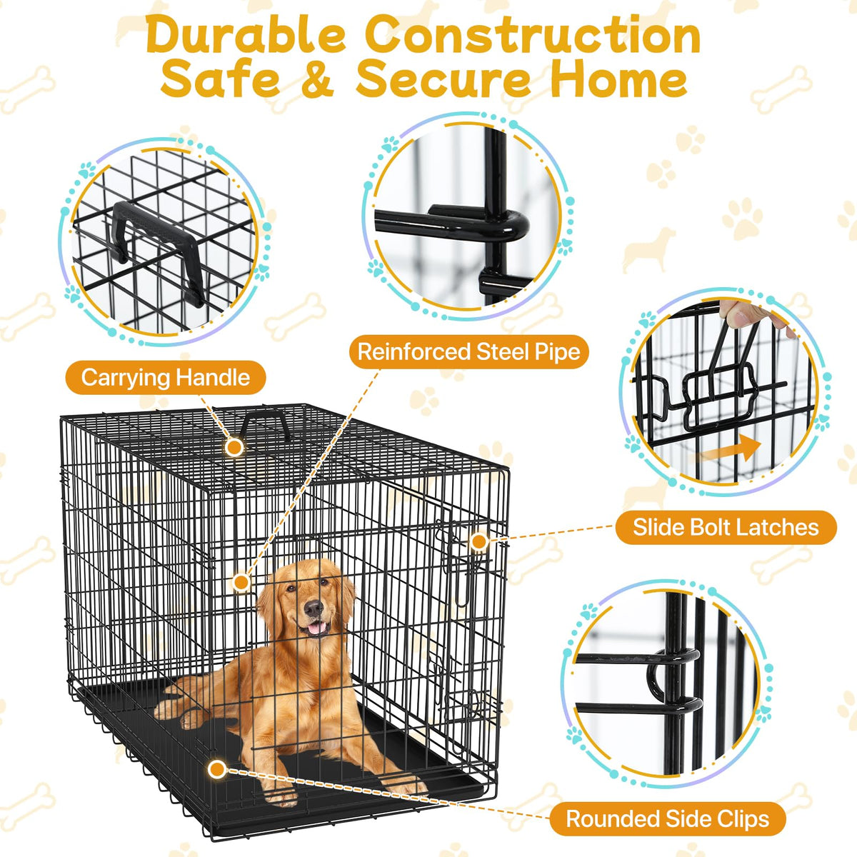 48 Inch Folding Metal Wire Dog Crate with Divider Panel & Removable Tray N81259