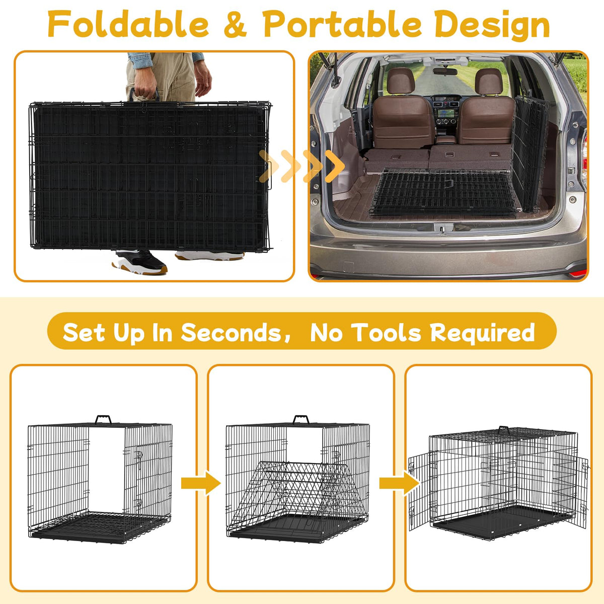 48 Inch Folding Metal Wire Dog Crate with Divider Panel & Removable Tray N81259